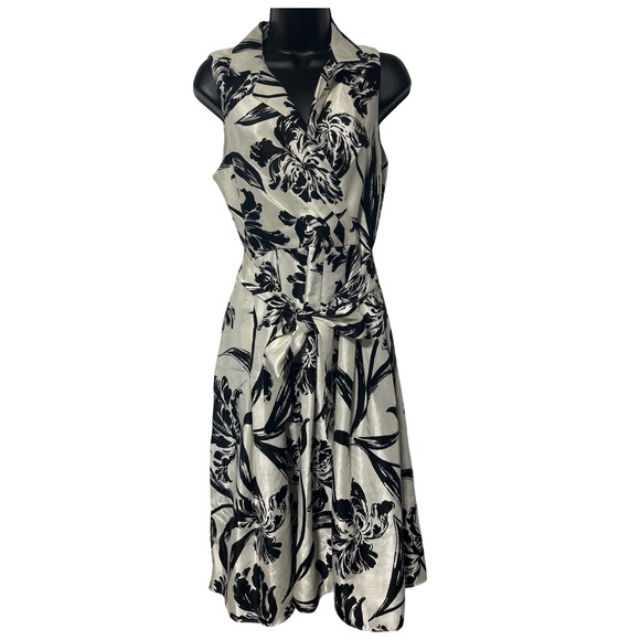 Jessica Howard Dress Size 6 White Black Floral Sleeveless Collared Fit & Flare - Picture 1 of 7